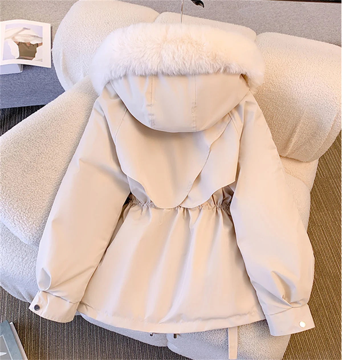Women Autumn Winter Fashion Coats Korean Hooded Drawstring Padded Jackets Solid Female Casual Street Outfit Coat Zip Up Parkas